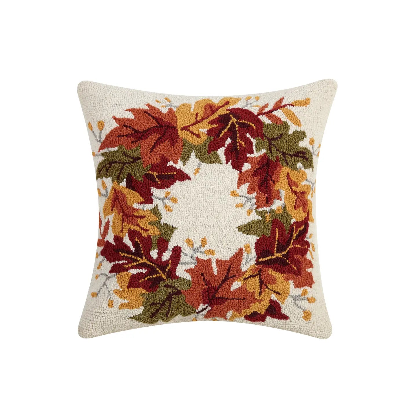 Fall Wreath Hooked Pillow
