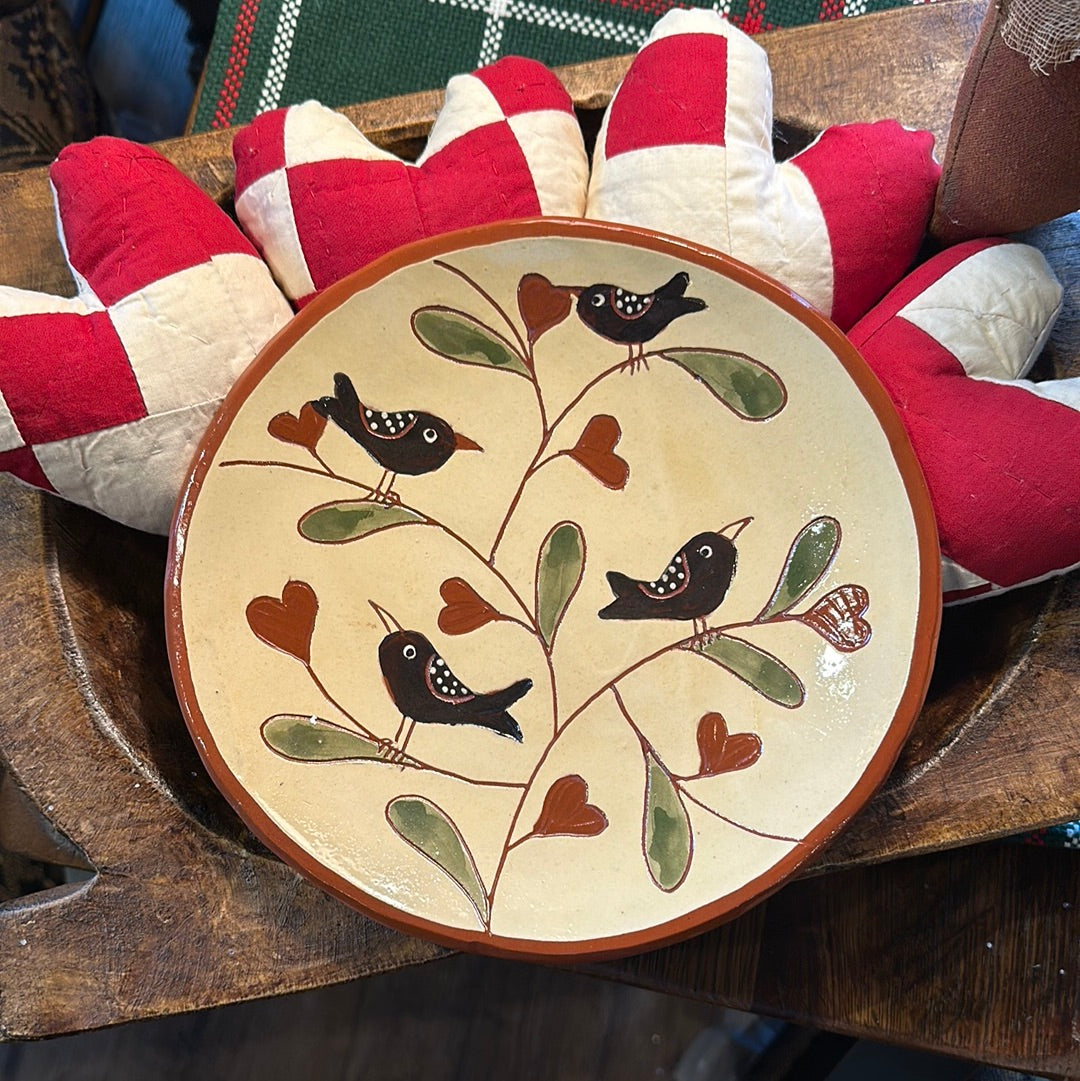 Red Oaks 8” Black Birds and Hearts Plate Valentine’s Spring