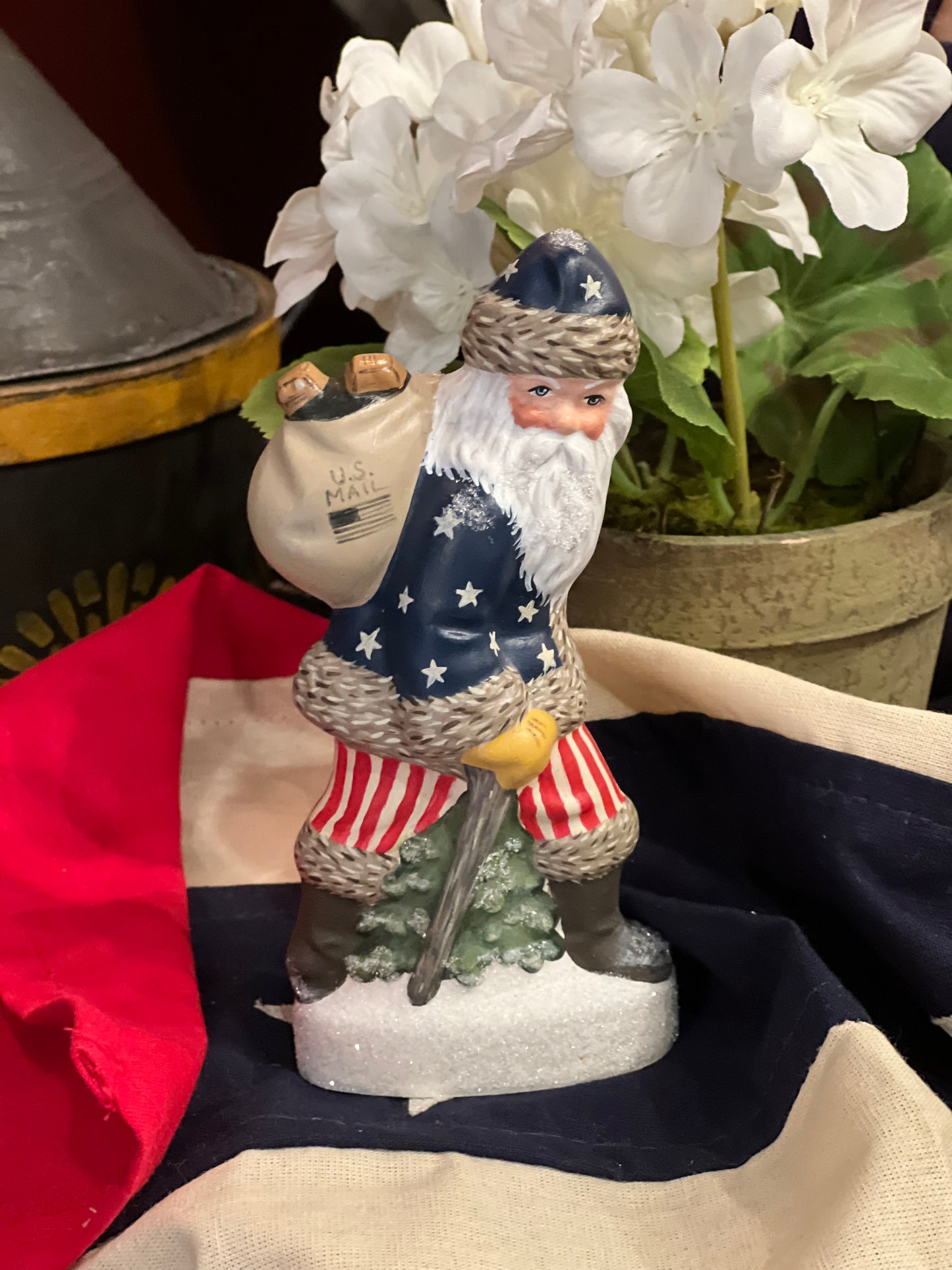 Stone Ridge Chalkware Patriotic Stride Santa Summer