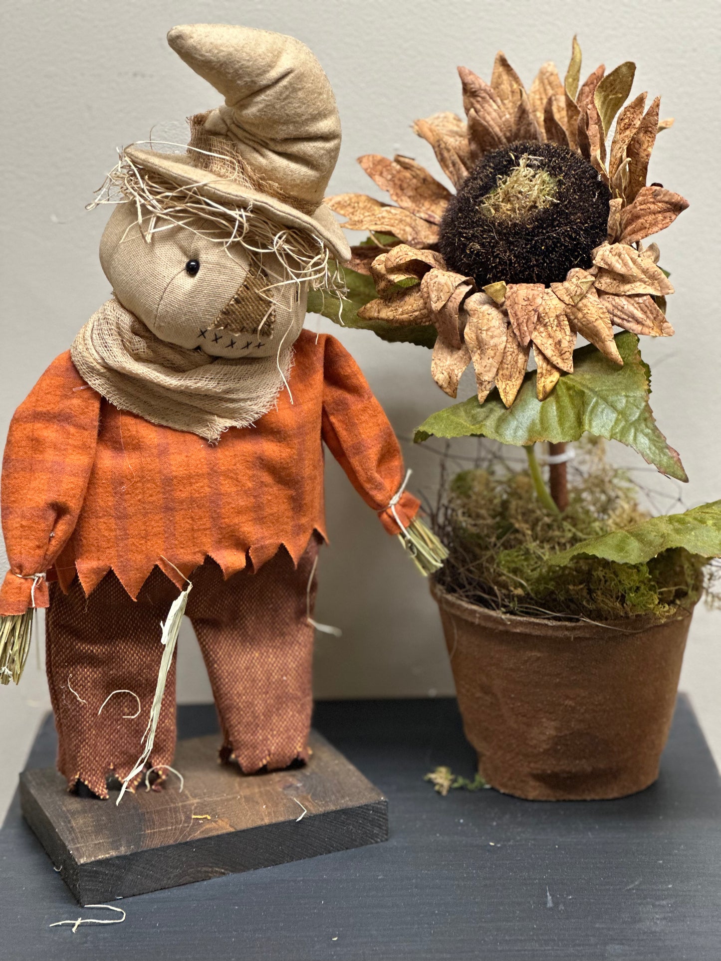 Orange Plaid Shirt Scarecrow Doll