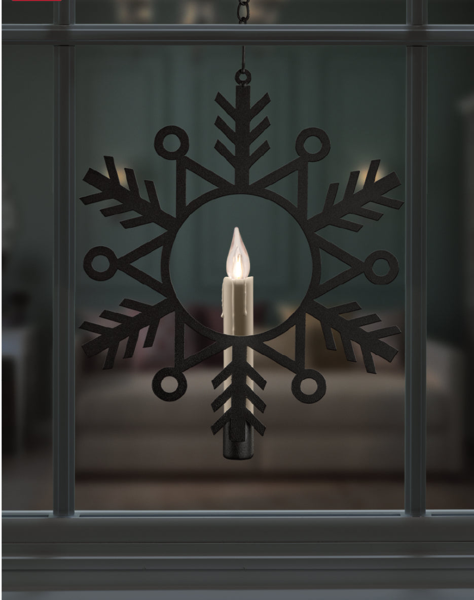 LED Snowflake Wreath w/Vintage Flame and Ivory Candle SALE