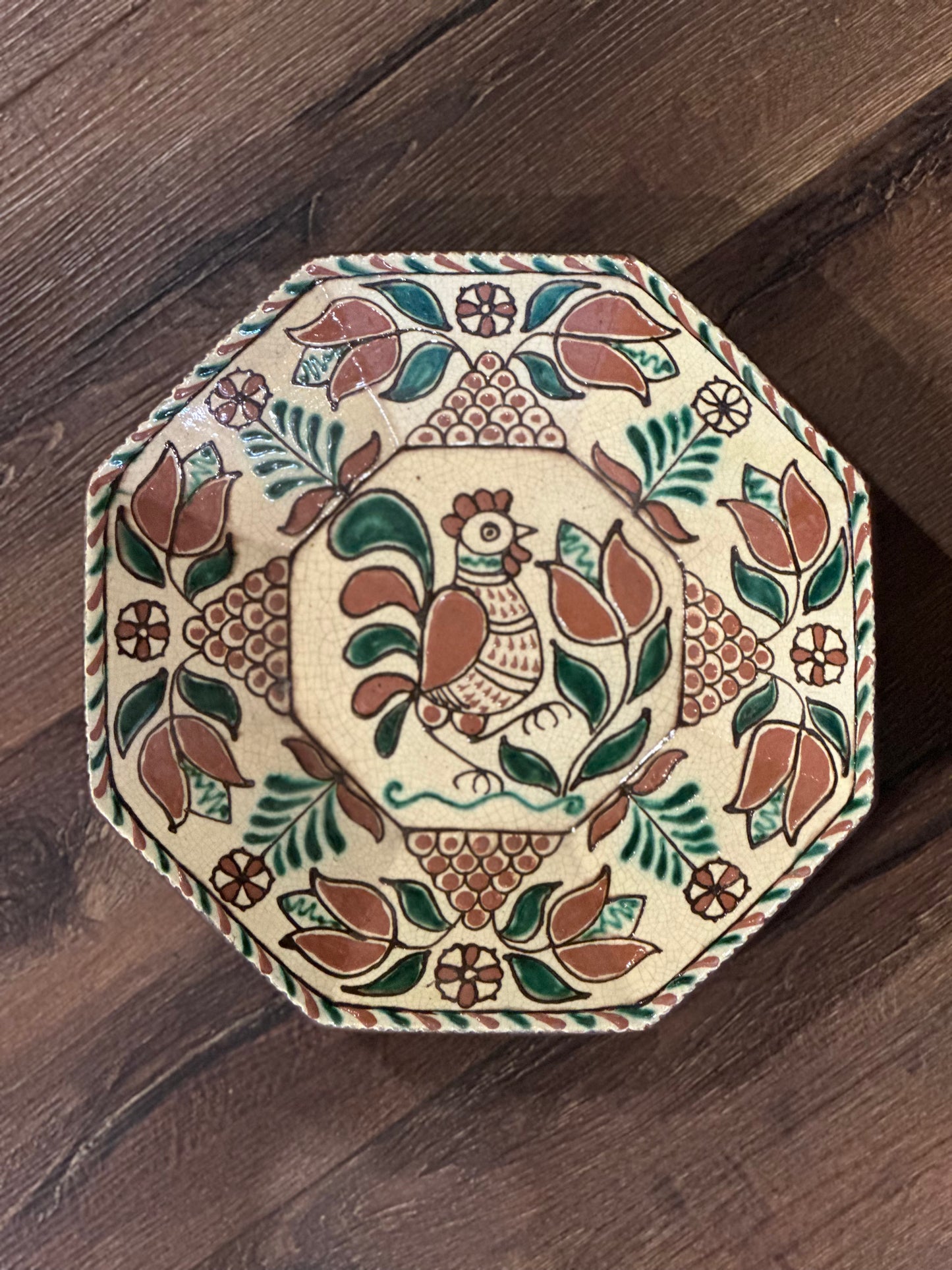 David T Smith XL Octagon Rooster Platter