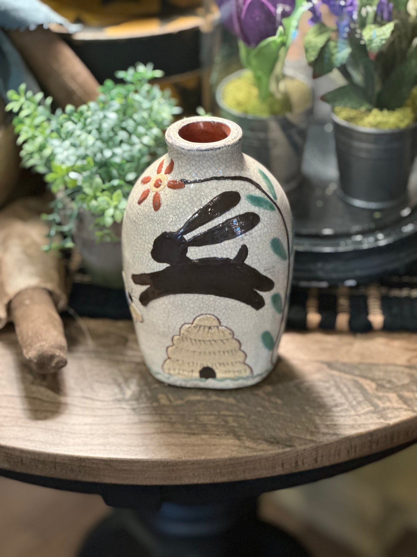 David T Smith Bunny and Bee Skep Flask Spring