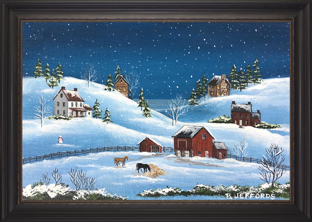 Snowman and Horses Print Framed Art