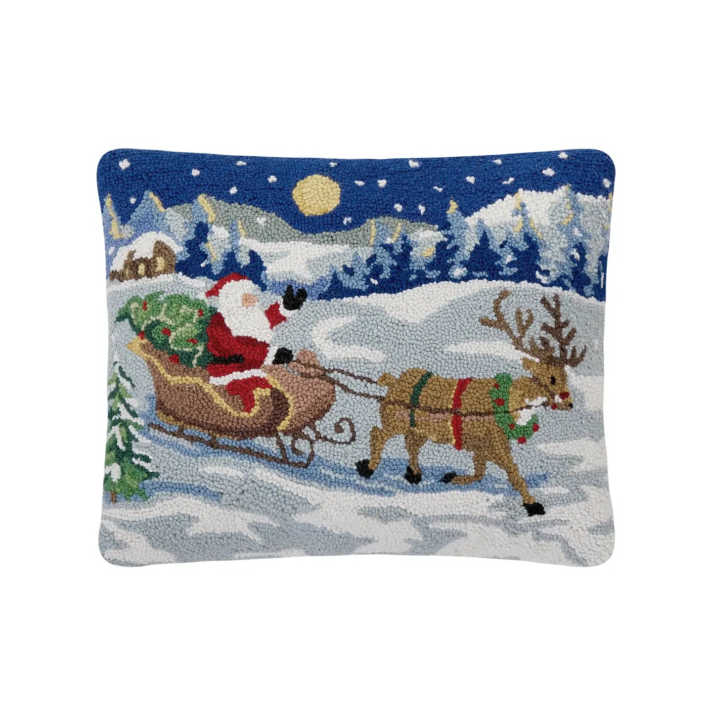 Snowy Sleigh Ride Hooked Pillow Winter