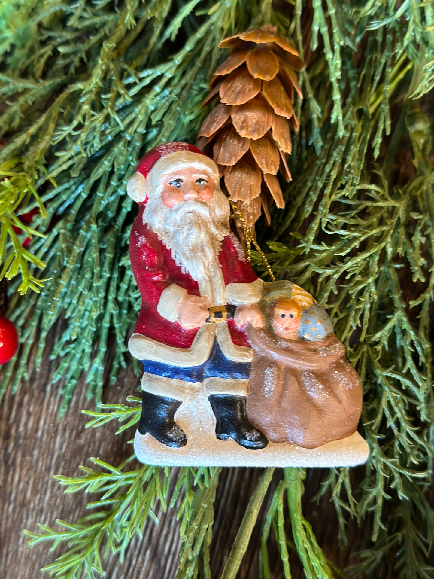 Stone Ridge Chalkware Santa Ornament Winter