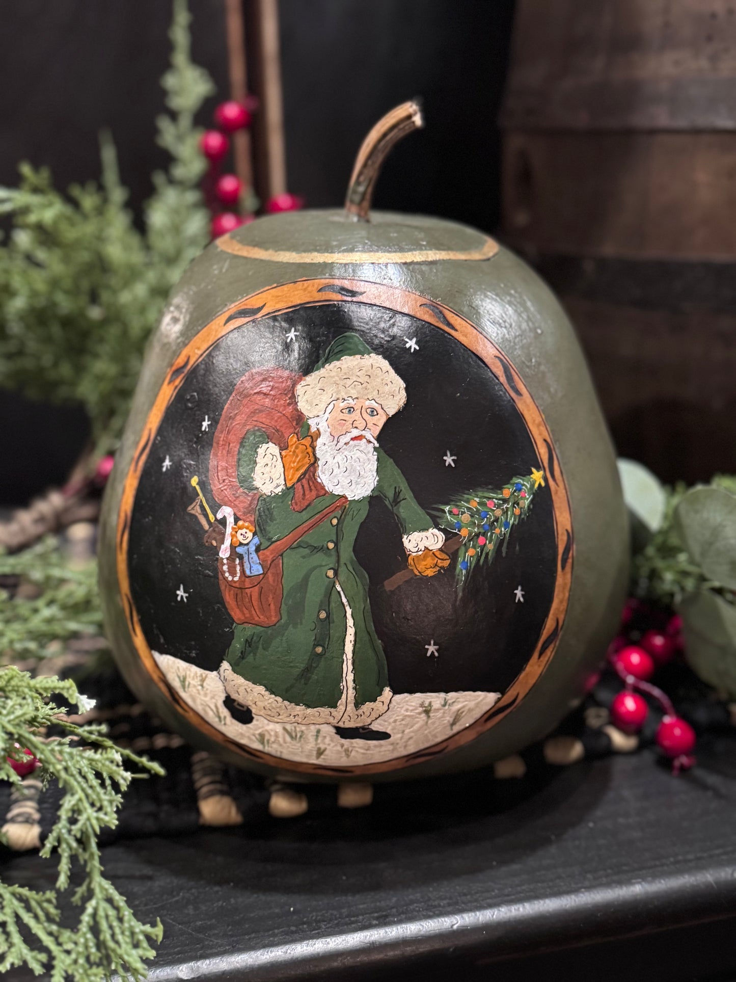 Green Gourd w/ Santa in Green Coat Winter