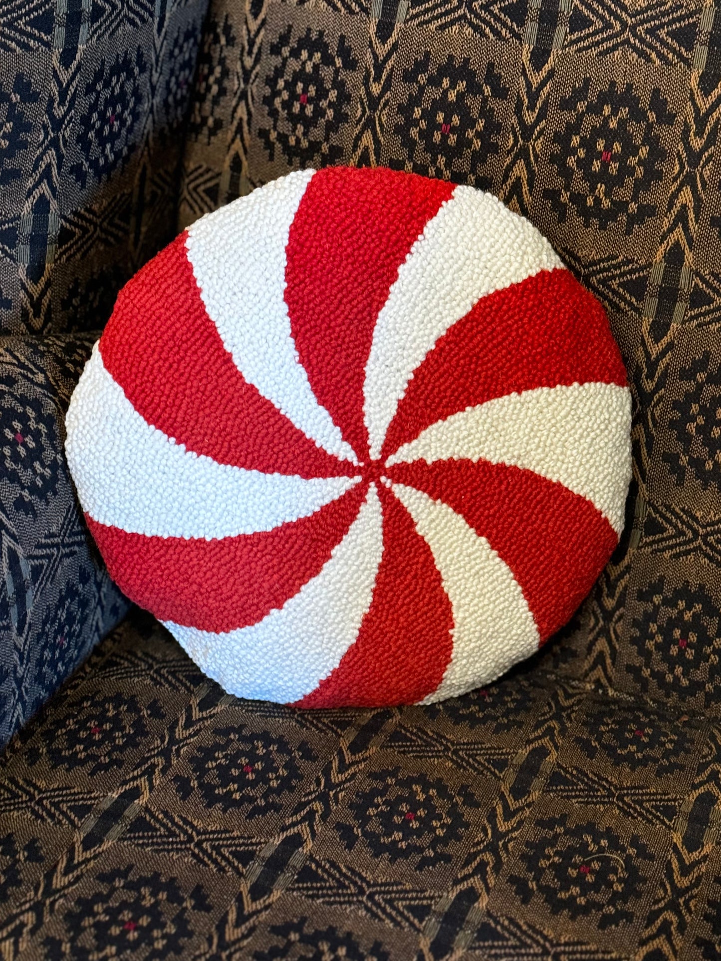 Candy Cane Round Hooked Pillow