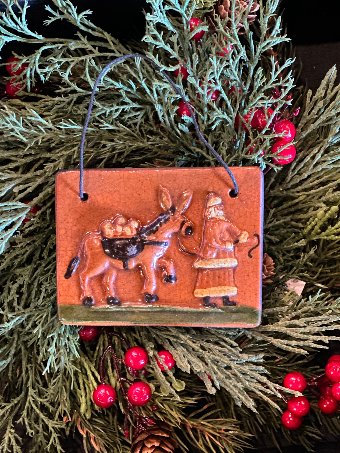 Shooner Santa Pulling Donkey Ornament