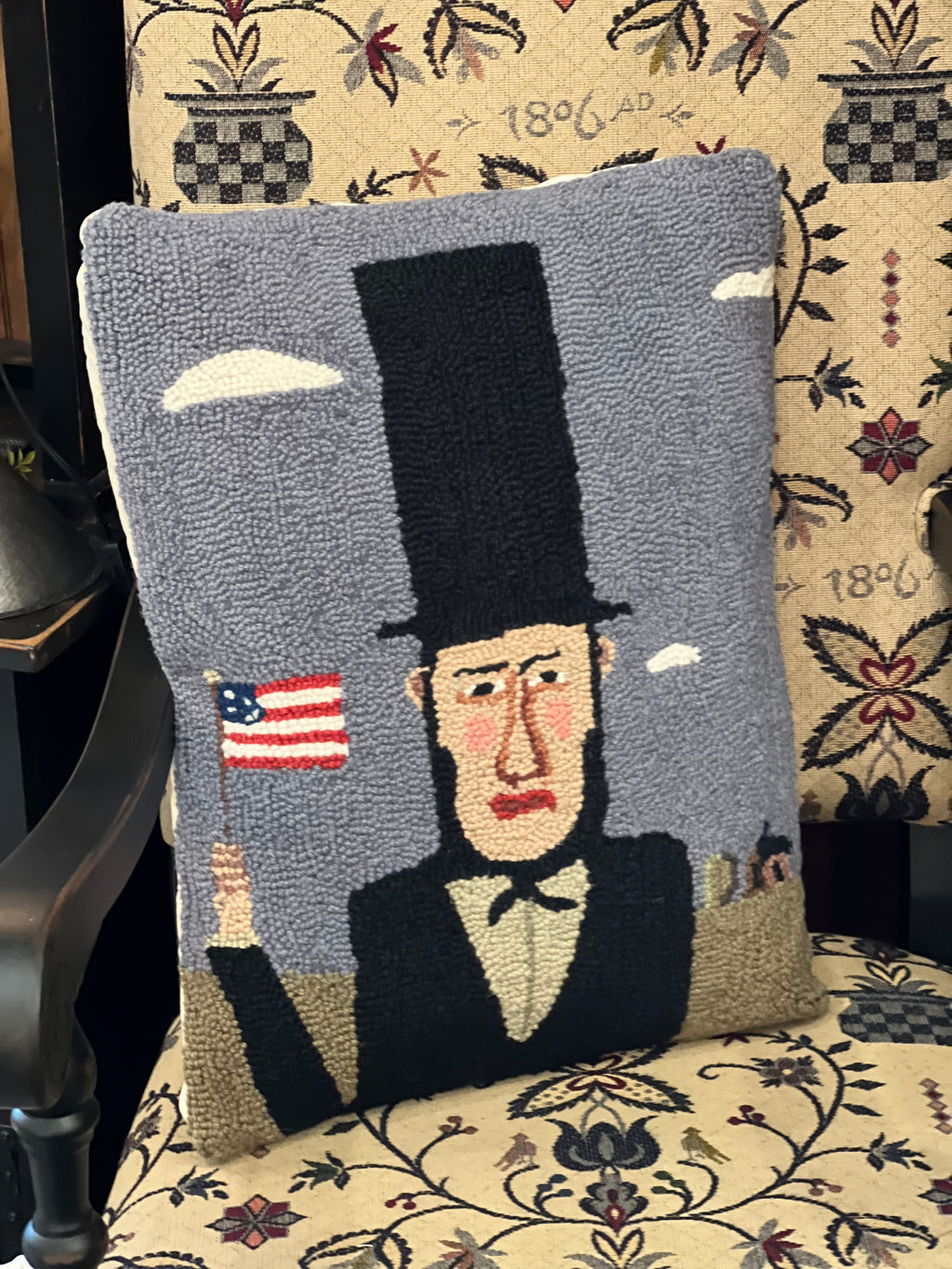 Abraham Lincoln Hooked Pillow