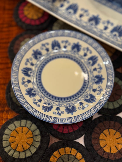 Pagoda Blue Transferware Porcelain Tea Set with Tray