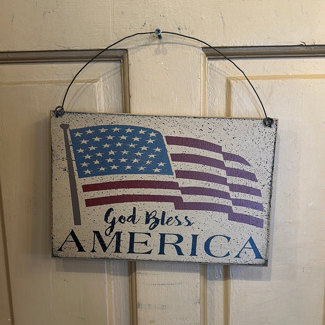 Handmade GOD BLESS AMERICA Hanging Sign