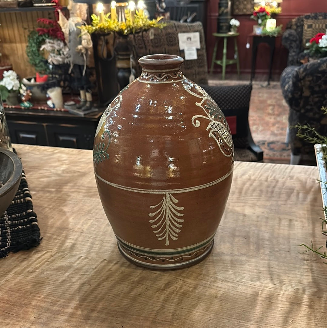 David T Smith Wood Fired Bird and Fern Jug