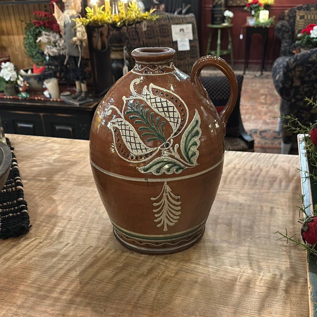 David T Smith Wood Fired Bird and Fern Jug