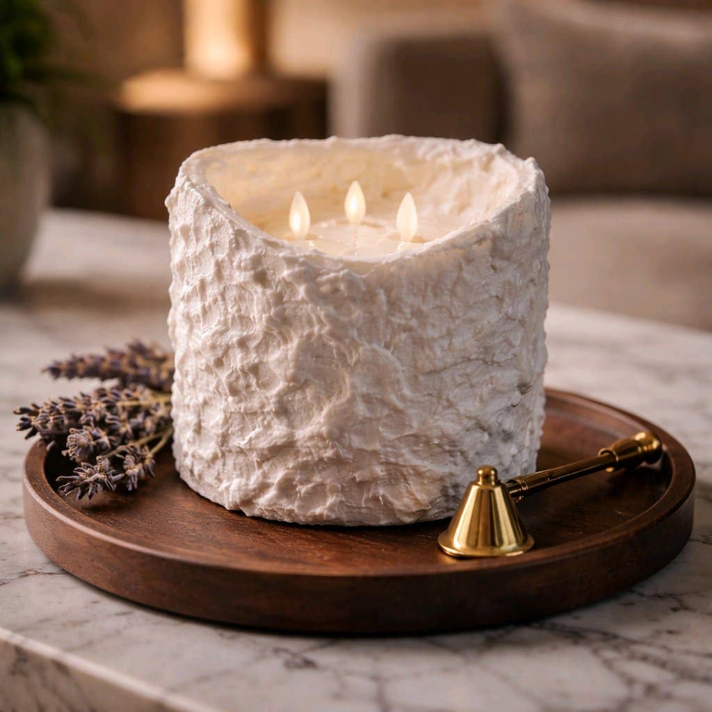 Bumpy White 3 Wick Moving Flame Candle