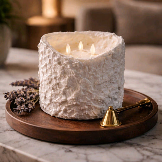 Bumpy White 3 Wick Moving Flame Candle