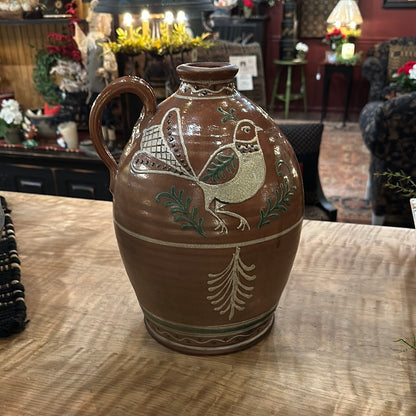 David T Smith Wood Fired Bird and Fern Jug