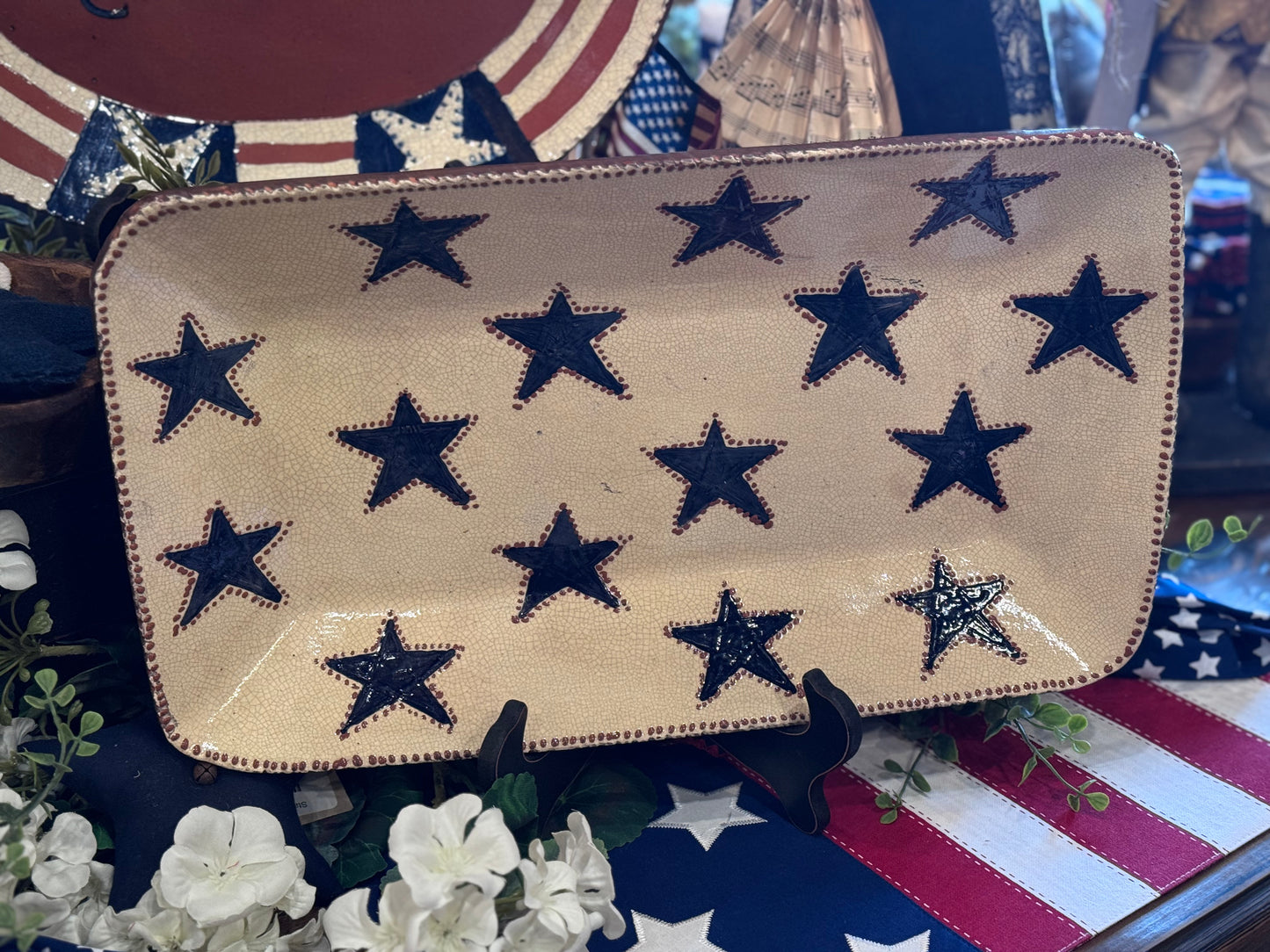 Cream & Blue Star Platter David T Smith Summer