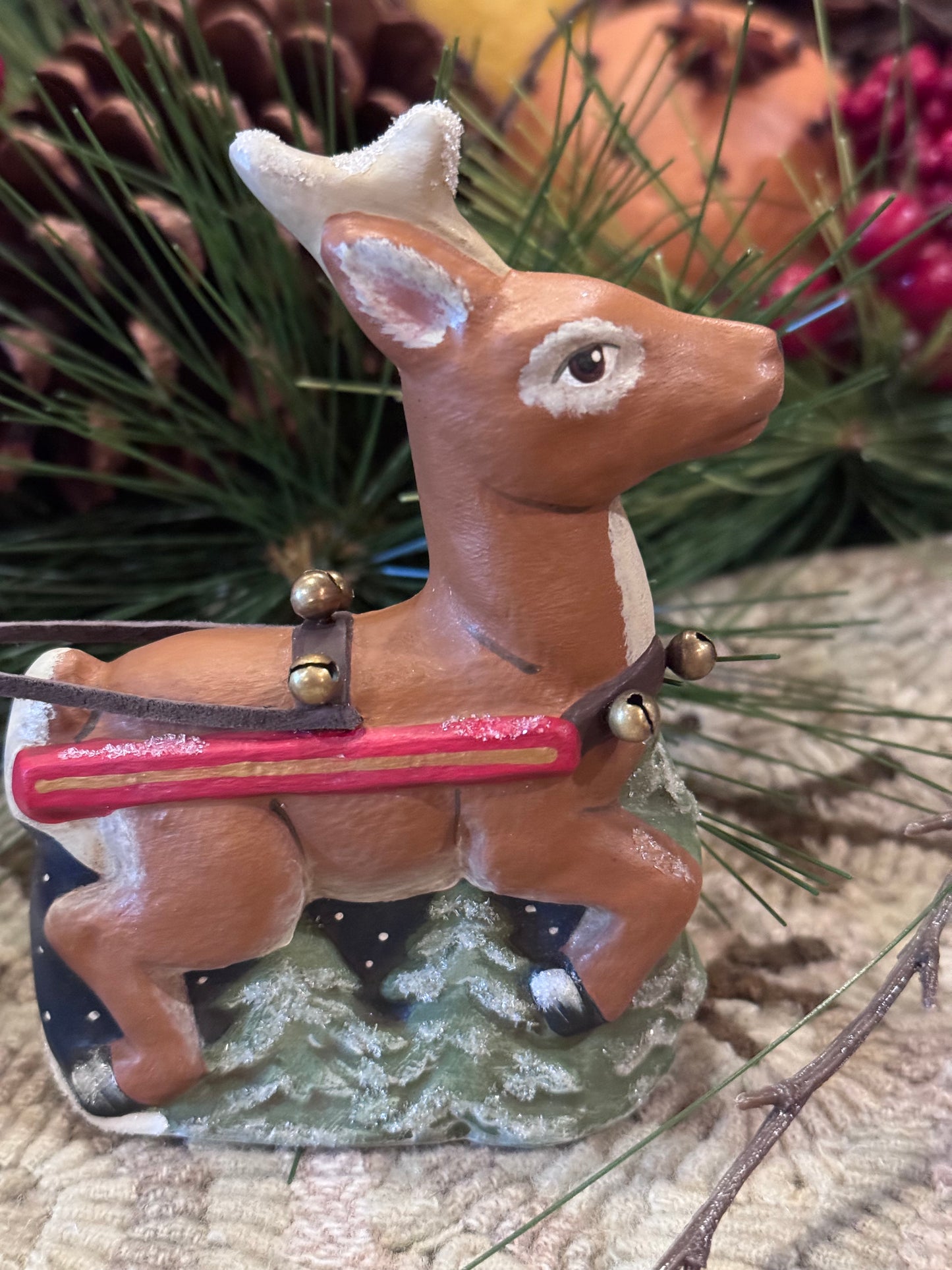 Stone Ridge Chalkware Rooftop Bound Santa & Reindeer Winter SALE