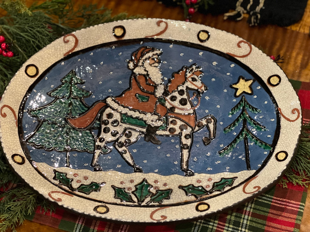 Santa on Horse Platter David T Smith Winter