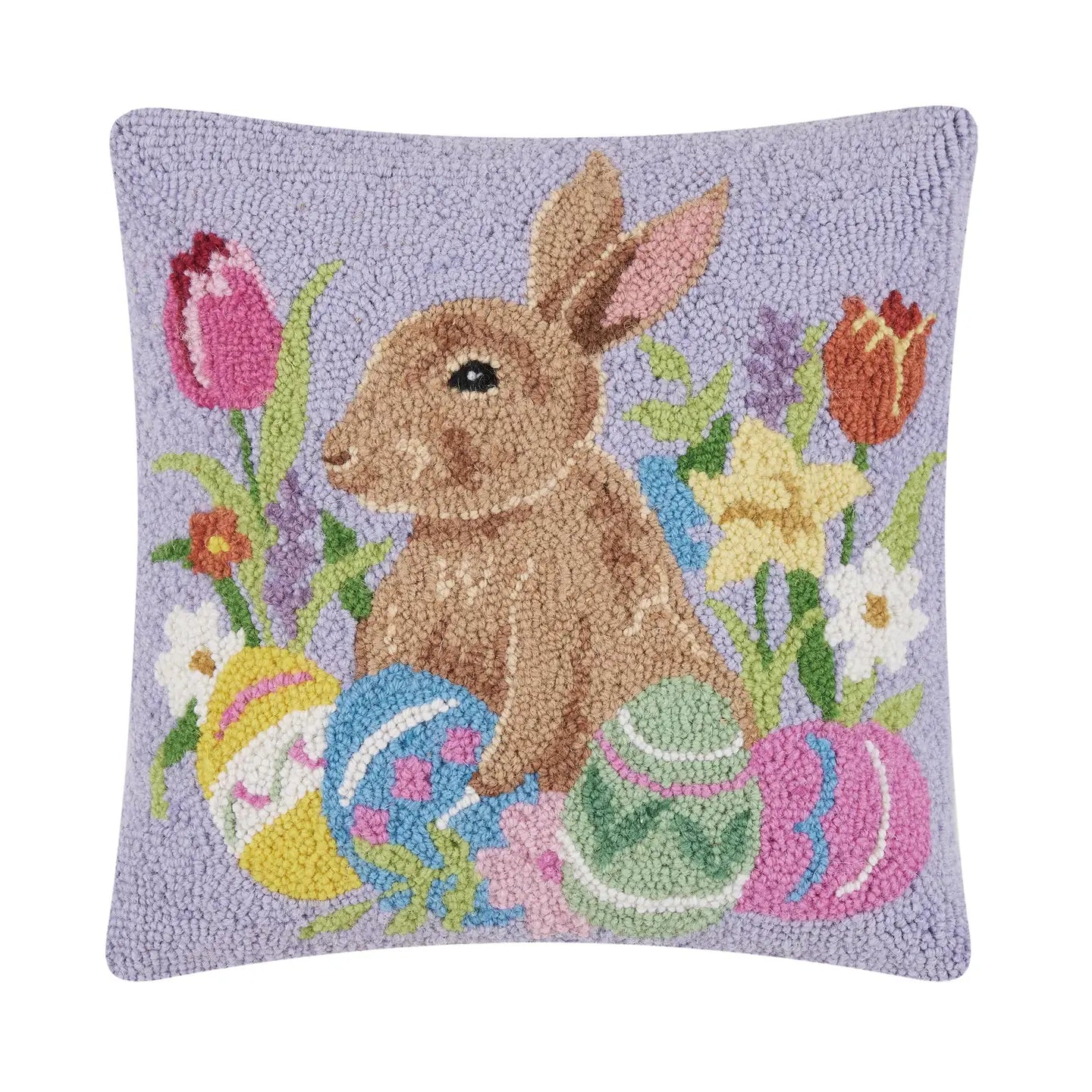 Hooked Bunny & Flowers Pillow Spring