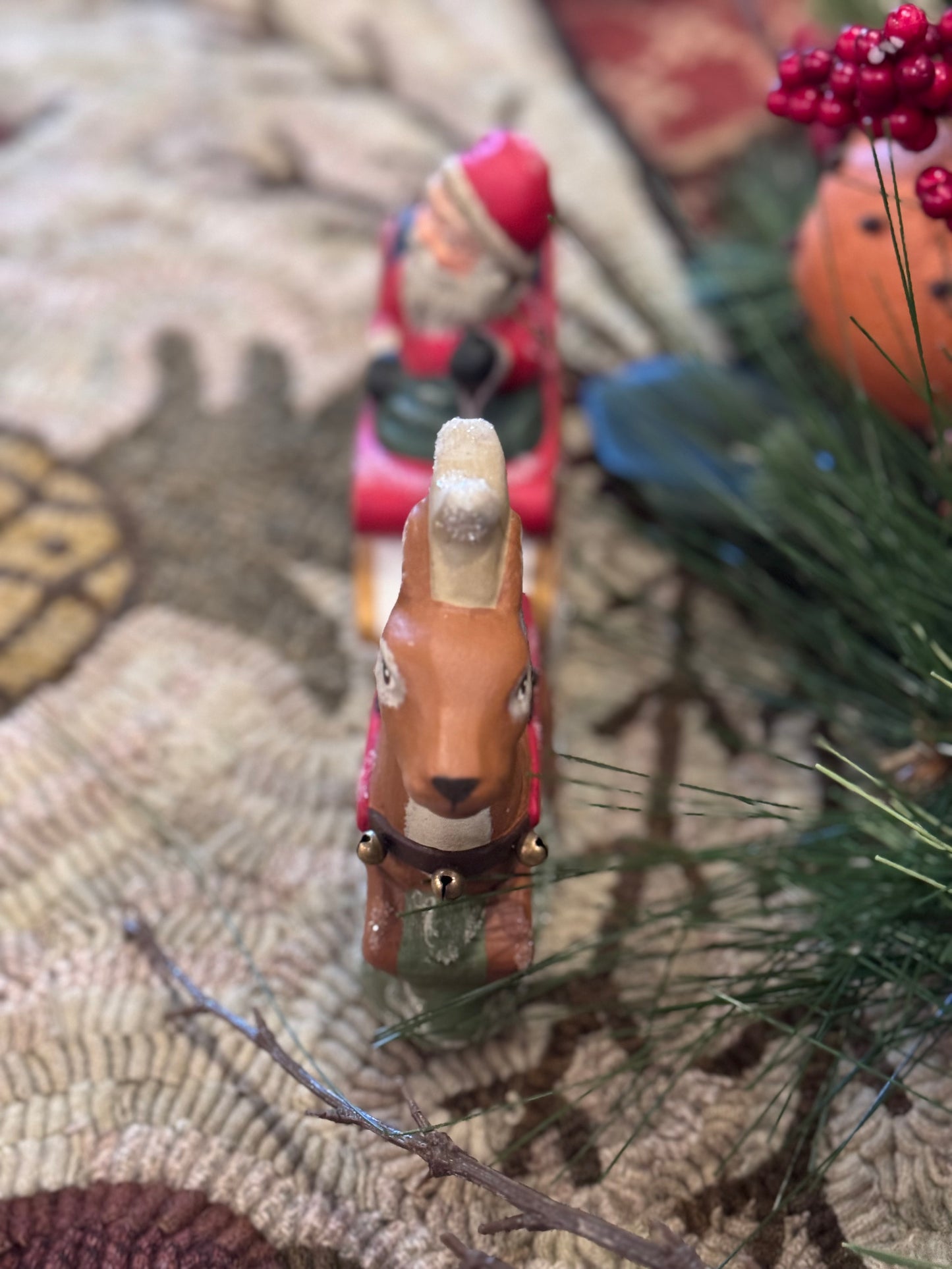 Stone Ridge Chalkware Rooftop Bound Santa & Reindeer Winter SALE