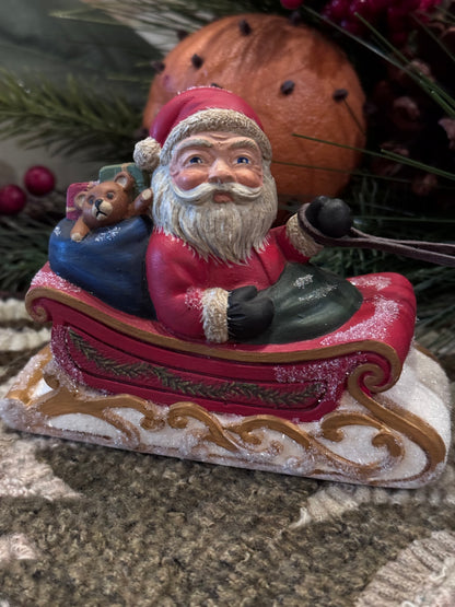 Stone Ridge Chalkware Rooftop Bound Santa & Reindeer Winter SALE