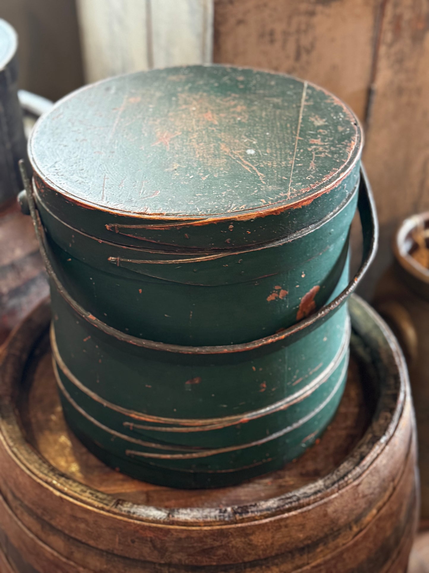 Antique Large Green Firkin