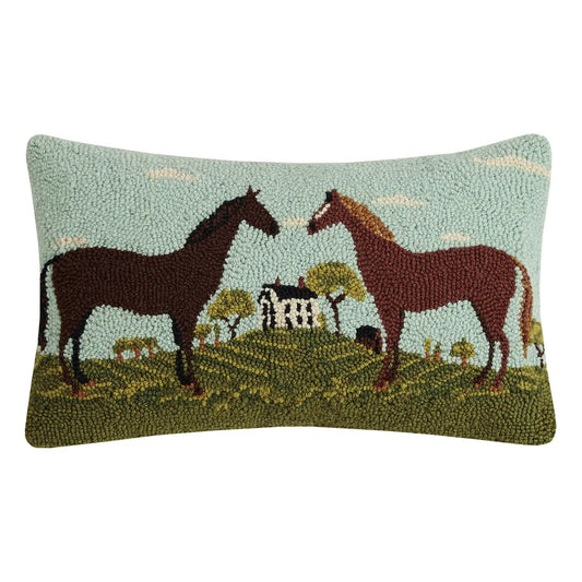 Black & Brown Horse Hooked Pillow