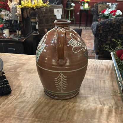 David T Smith Wood Fired Bird and Fern Jug