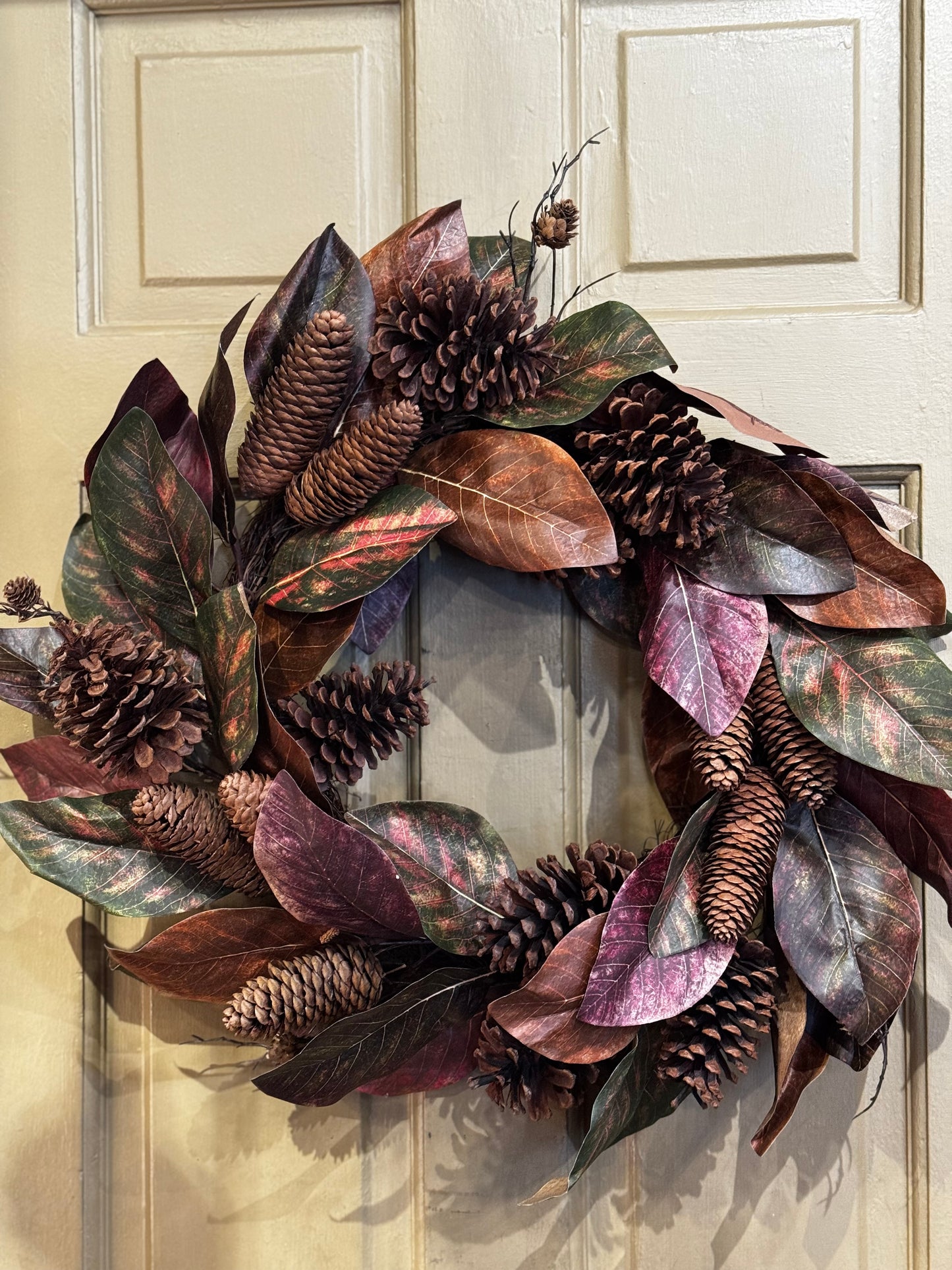Beautiful Fall Magnolia & Pinecone Wreath