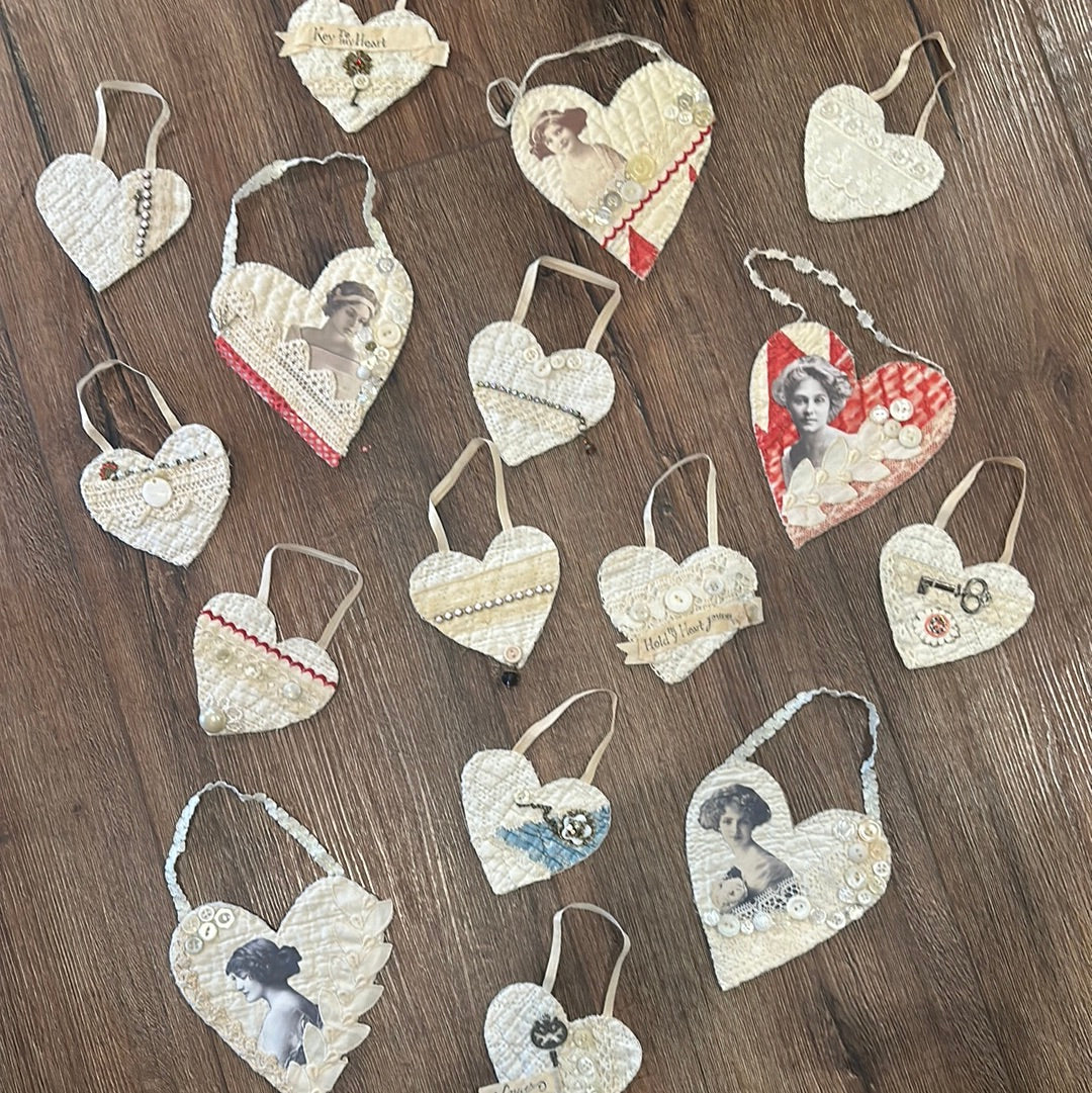 Antique Quilted Heart Ornaments Valentine’s