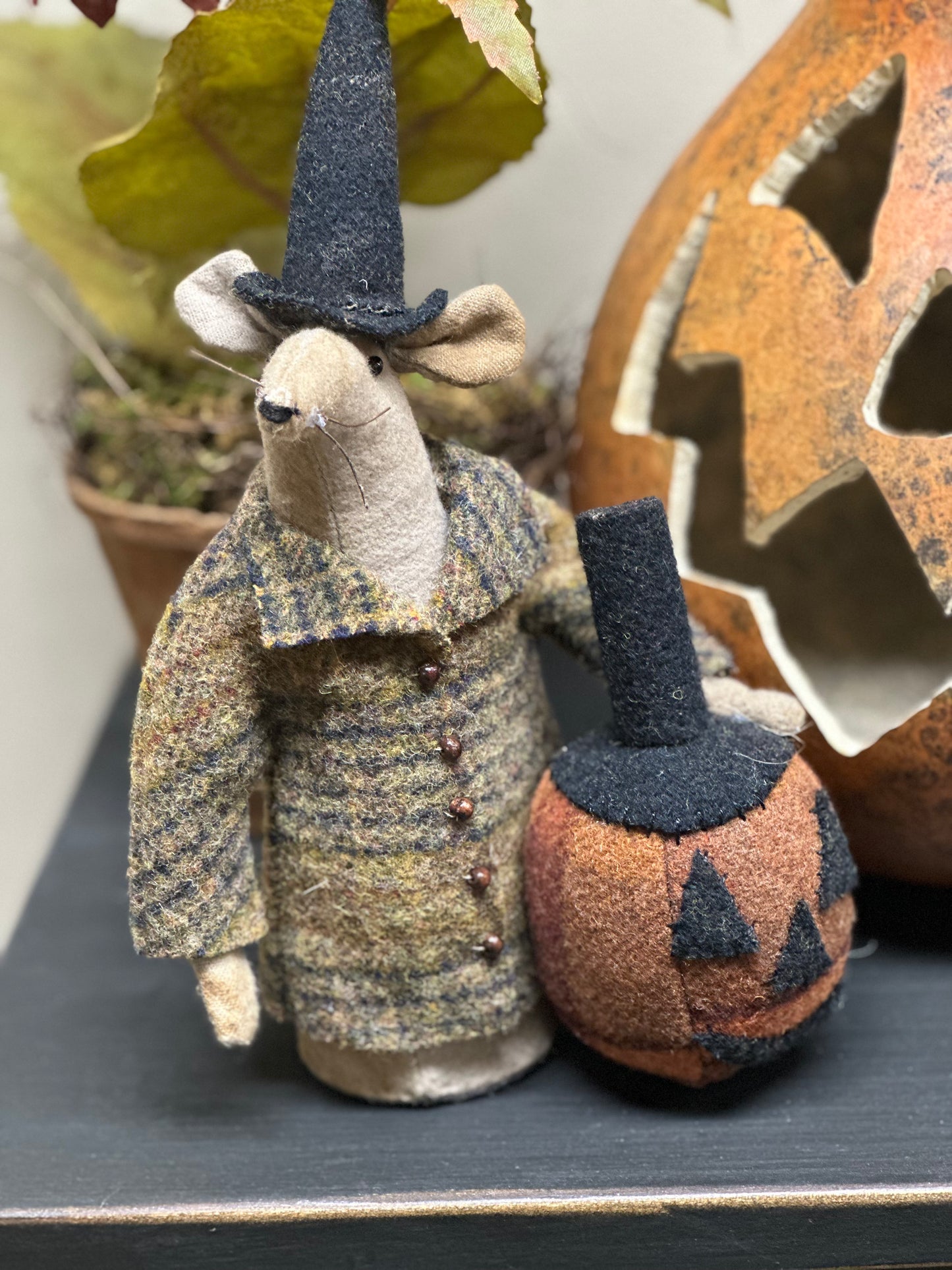 SALE Mouse w/Wool Jacket and Pumpkin