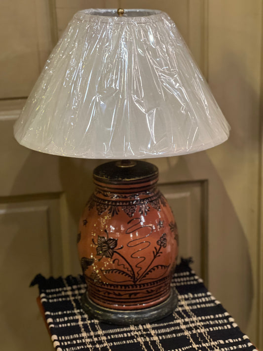 Medium Floral Redware Lamp David T Smith