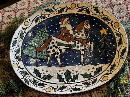 David T Smith SANTA ON POLKA DOT HORSE Plate Winter