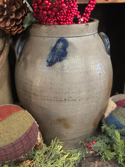 Antique N. Tracy Stoneware Ovoid 2 Gallon Crock Pot