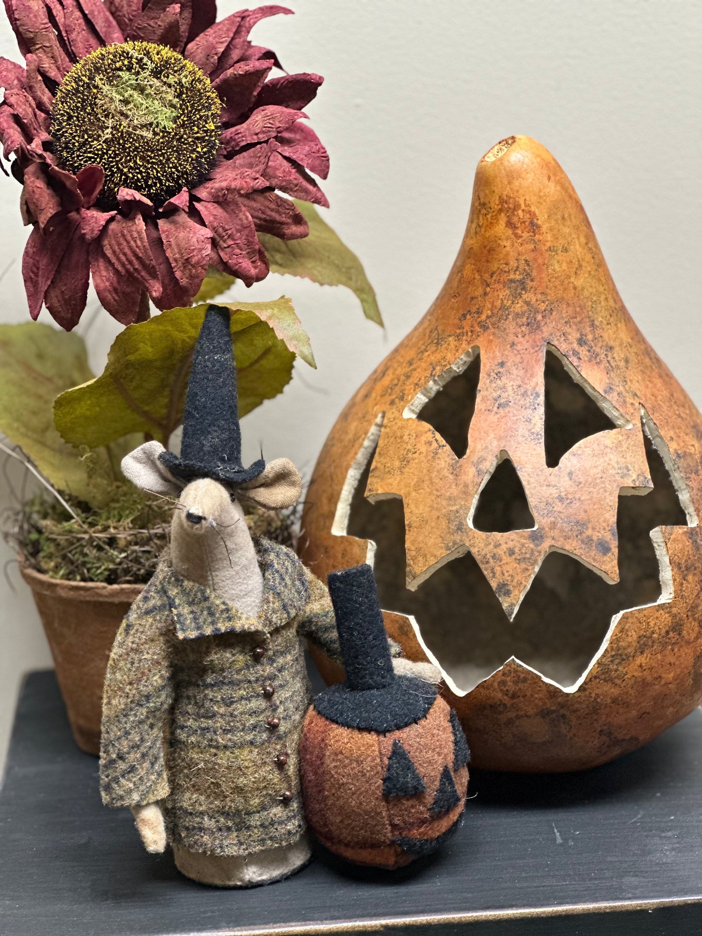 SALE Mouse w/Wool Jacket and Pumpkin