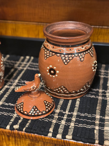 David T Smith Dotted Canister w/Bird Lid