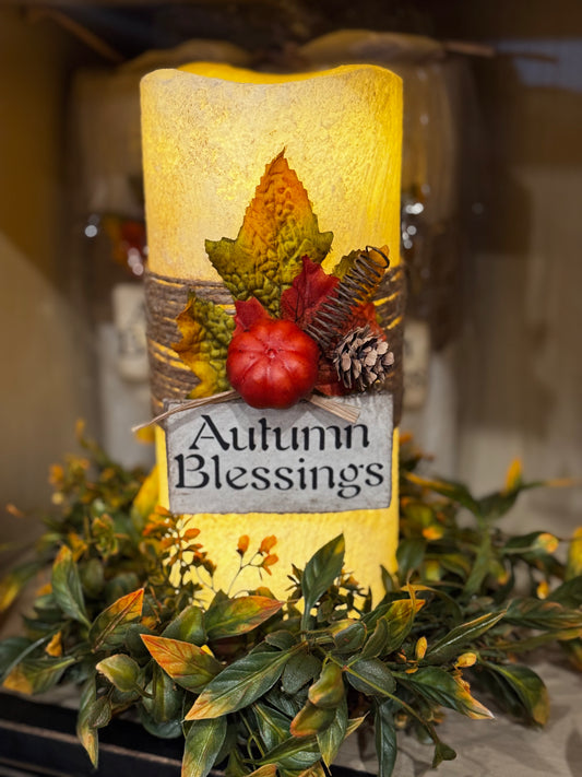 Autumn Blessings Battery Operated Timer Candle Fall SALE