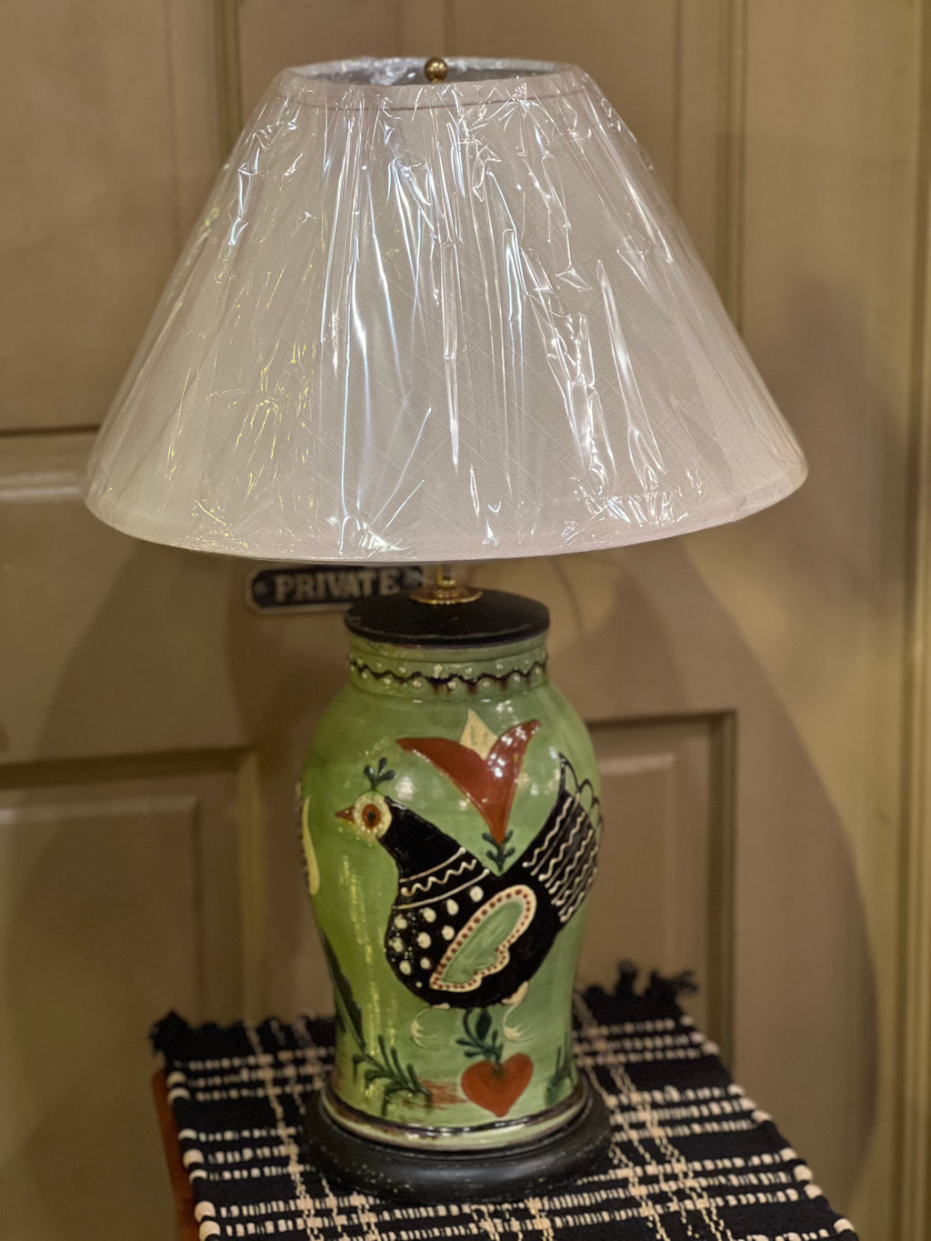 Folk Art Bird Redware Lamp David T Smith