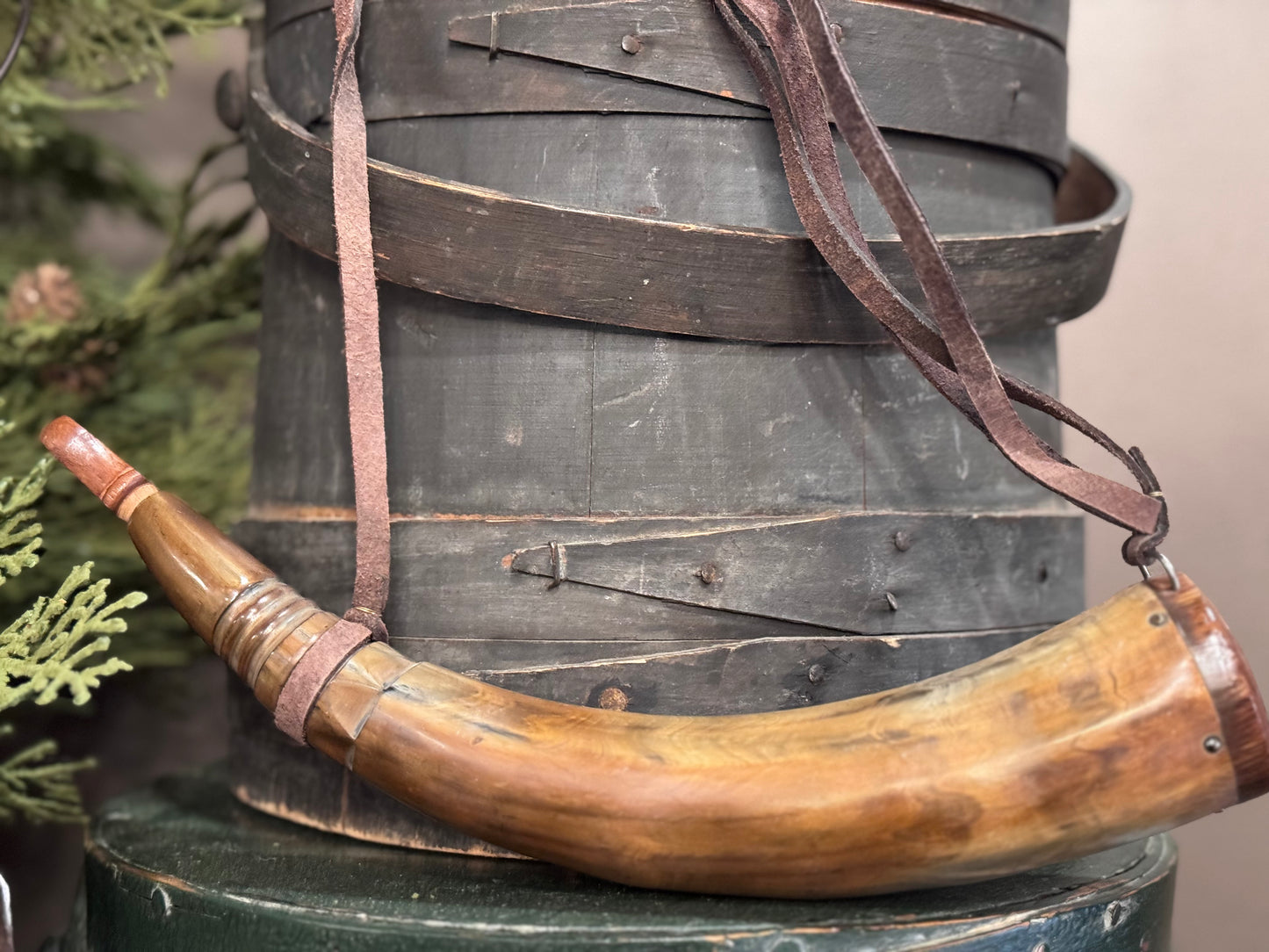 Brown Powder Horn with Wooden Plug