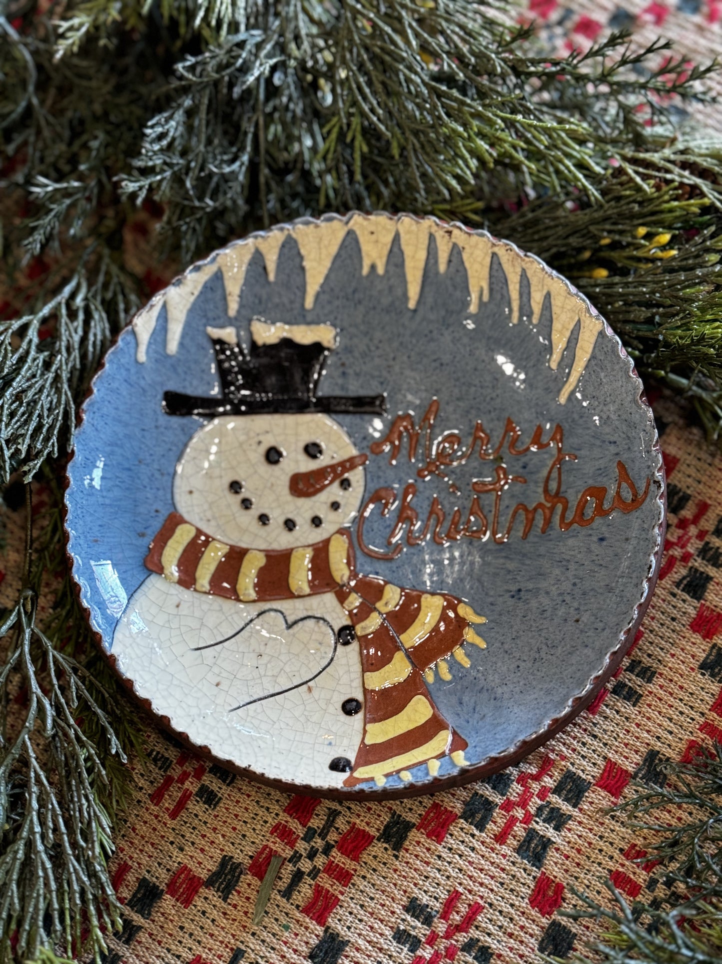 David T Smith MERRY CHRISTMAS SNOWMAN Plate Winter