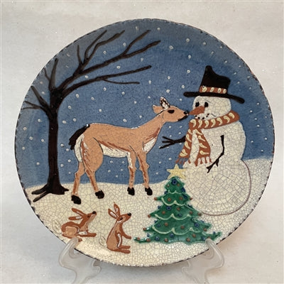 David T Smith Snowman w/Animals Plate Winter