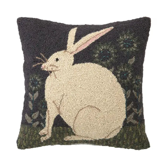 Rabbit w/Sunflowers Hooked Pillow