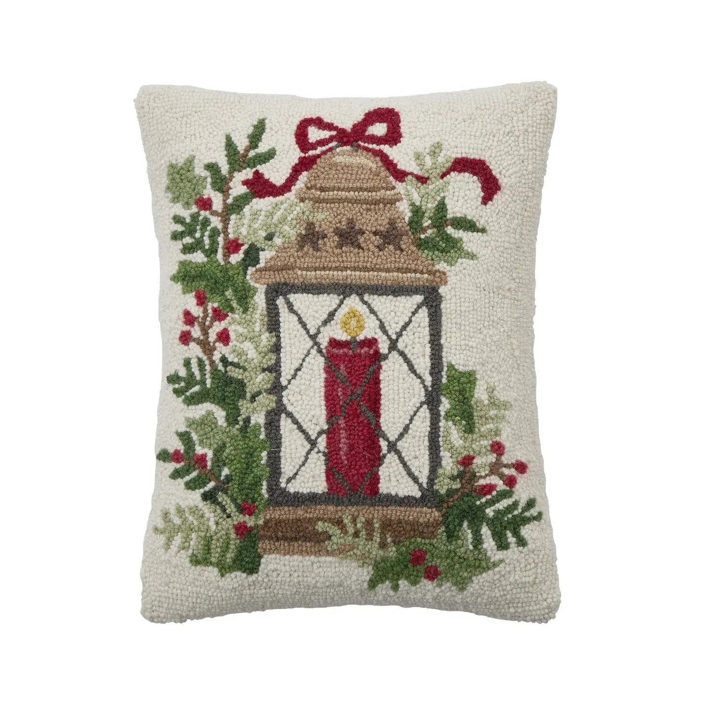 Christmas Lantern Hooked Pillow Winter