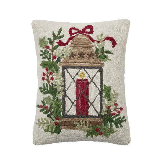 Christmas Lantern Hooked Pillow Winter