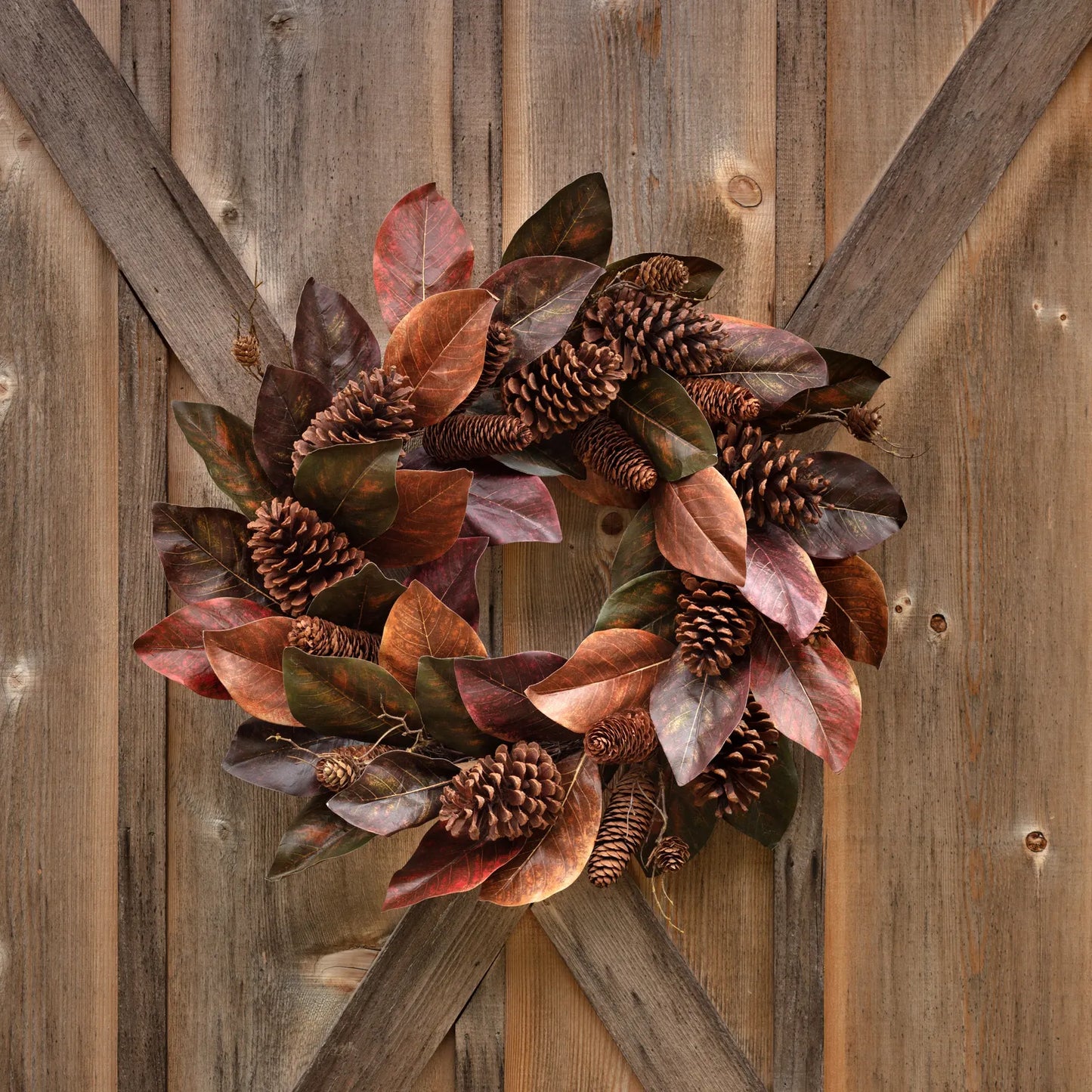 Beautiful Fall Magnolia & Pinecone Wreath