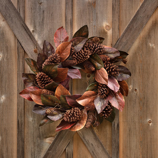 Beautiful Fall Magnolia & Pinecone Wreath