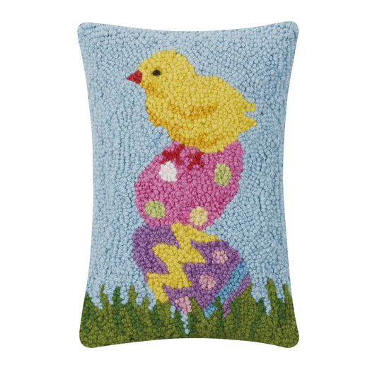 Easter Chick Eggs Hooked Pillow Spring