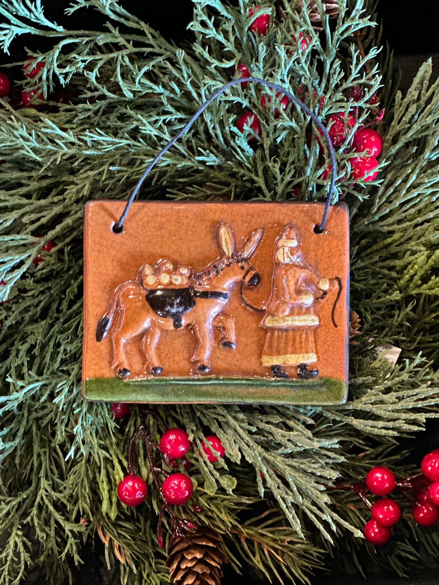 Shooner Santa Pulling Donkey Ornament